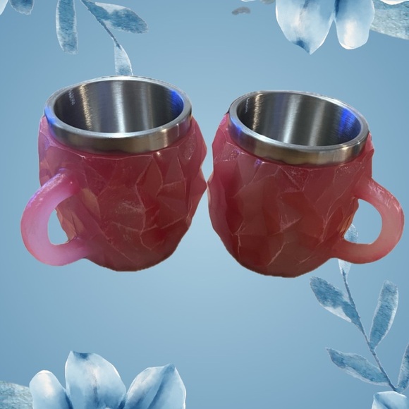 Pink Geometric Mugs with Stainless Steel Interior - Picture 1 of 6